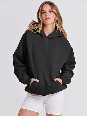 BG TAX Solid Hooded Neck Casual Women Black Sweater