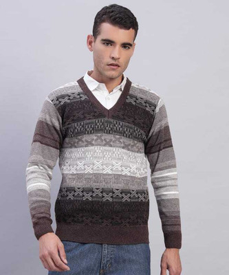 MUSKAN KNITWEAR Solid V Neck Party Men Black Sweater
