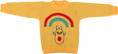 Fit N Fame Printed Round Neck Casual Baby Boys & Baby Girls Yellow Sweater