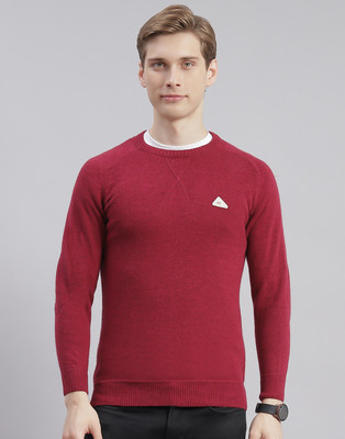 MONTE CARLO Solid Round Neck Casual Men Maroon Sweater