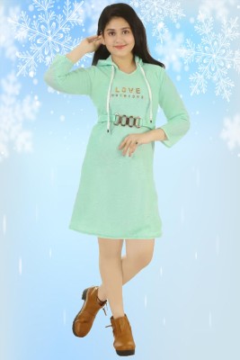 KAARIGARI Embellished Hooded Neck Casual Girls Green Sweater