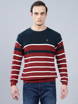 CANTABIL Striped Round Neck Casual Men Maroon Sweater