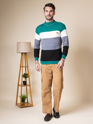 Wearlusso Colorblock Round Neck Casual Men Multicolor Sweater