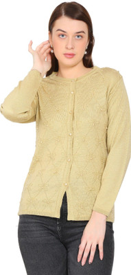 HITTIKA Self Design V Neck Casual Women Beige Sweater