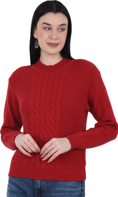 chatanya Self Design Cowl Neck Casual Women Maroon Sweater