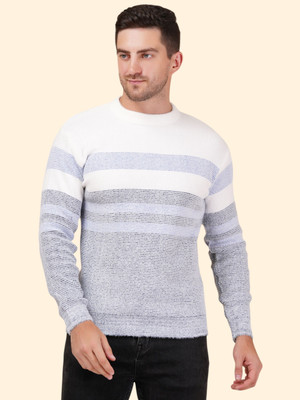 KIPEKEE Striped Round Neck Casual Men Blue Sweater