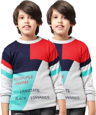 Fit N Fame Colorblock, Printed Round Neck Casual Boys & Girls Multicolor Sweater