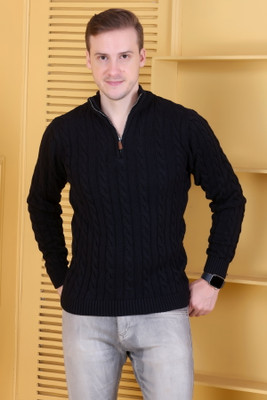 DZANT Solid Turtle Neck Casual Men Black Sweater