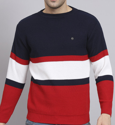 eWools Striped Round Neck Party Men Multicolor Sweater
