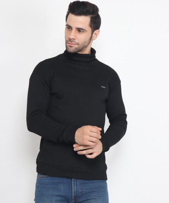 Xohy Woven High Neck Casual Men Black Sweater