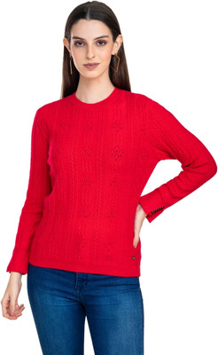 MODA ELEMENTI Solid Round Neck Casual Women Red Sweater