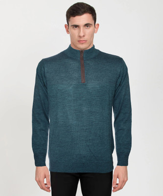 MPAgency Solid Round Neck Casual Men Green Sweater