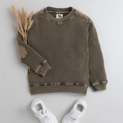 COMPOUND Self Design Round Neck Casual Boys Beige Sweater