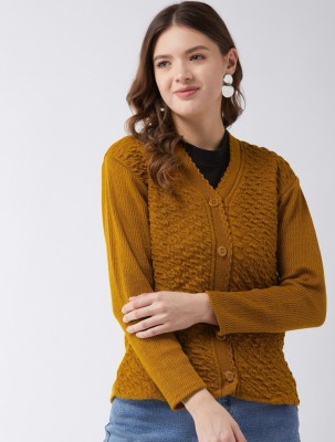 trendbite Woven V Neck Casual Women Yellow Sweater