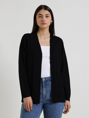 FableStreet Solid V Neck Casual Women Black Sweater