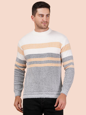 GLAUCUS Striped Round Neck Casual Men Yellow Sweater