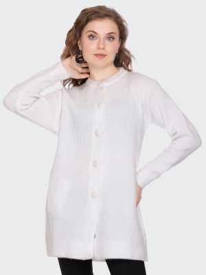 NITSLINE Self Design Collared Neck Casual Women White Sweater