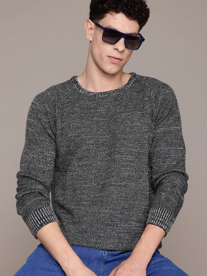 Roadster Solid Round Neck Casual Men Black Sweater