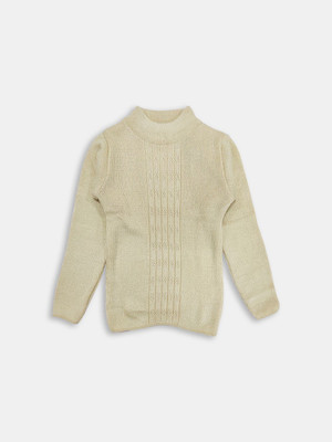 Here&Now X Game Begins Self Design Turtle Neck Casual Girls White Sweater