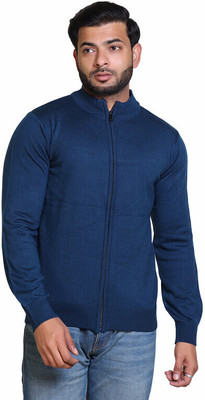 CAVARDI Solid Round Neck Casual Men Blue Sweater