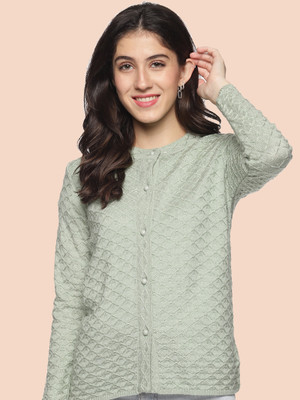 CLAPTON Self Design Round Neck Casual Women Light Green Sweater