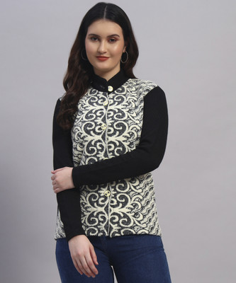 MOD YOUNG Printed Collared Neck Casual Women Black, Beige Sweater