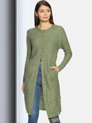 CLAPTON Self Design Round Neck Casual Women Green Sweater