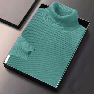 Cat Bunny Self Design Turtle Neck Casual Men Green Sweater
