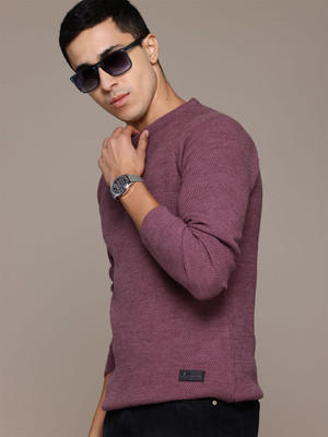 Roadster Solid Round Neck Casual Men Brown Sweater