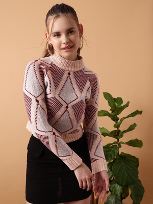 STREET9 Self Design Round Neck Casual Women Multicolor Sweater