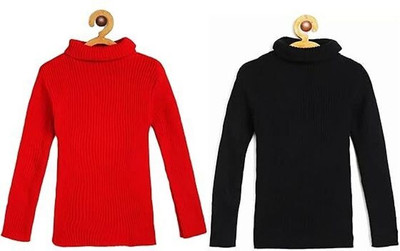 Desnuda Self Design High Neck Casual Baby Boys & Baby Girls Black, Red Sweater