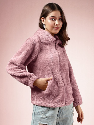 THE DRY STATE Self Design Collared Neck Casual Women Pink Sweater
