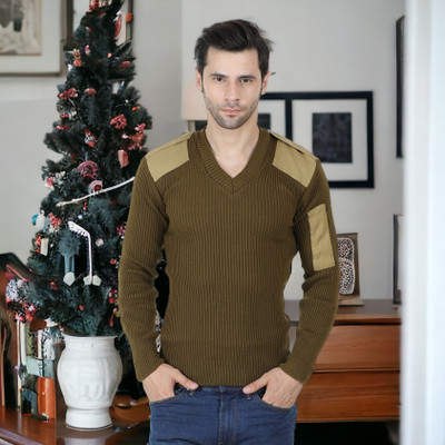 GLAUCUS Colorblock V Neck Casual Men Brown Sweater