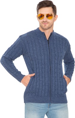 Clubble Solid High Neck Casual Men Blue Sweater