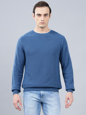 CANTABIL Self Design Round Neck Casual Men Blue Sweater