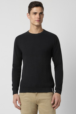 PETER ENGLAND Self Design Crew Neck Casual Men Black Sweater