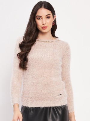 DUKE Solid Round Neck Casual Women Pink Sweater