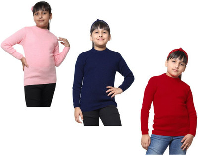 Indistar Self Design Round Neck Casual Baby Girls Pink, Dark Blue, Red Sweater