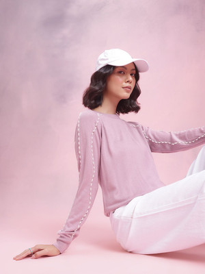 Dressberry Solid Round Neck Casual Women Brown Sweater