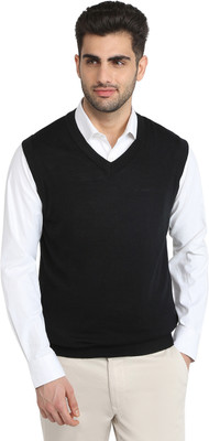 COLORPLUS Solid V Neck Casual Men Black Sweater