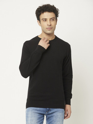 CRIMSOUNE CLUB Solid Round Neck Casual Men Black Sweater