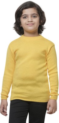 IndiWeaves Solid Round Neck Casual Boys Yellow Sweater