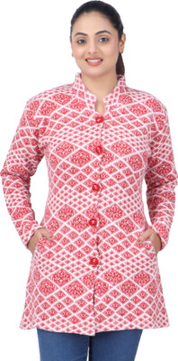 WOOL 4U Self Design Collared Neck Casual Women Red Sweater