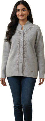 I Bar Embroidered Round Neck Casual Women Grey Sweater