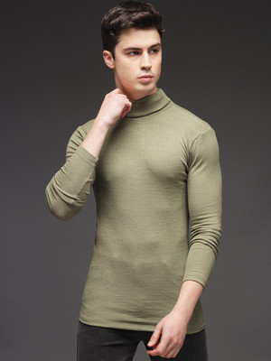 TANDUL Solid Turtle Neck Casual Men Green Sweater