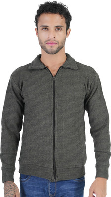 WoolCraft Solid Collared Neck Casual Men Green Sweater