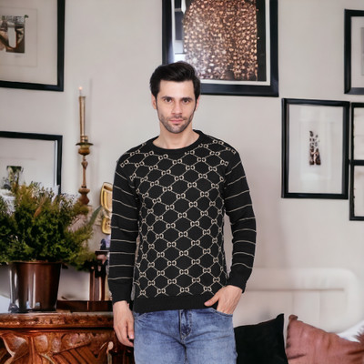 AXOLOTL Self Design High Neck Casual Men Black Sweater