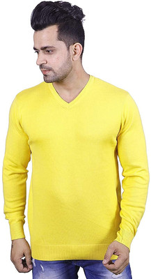 ZAKOD Solid V Neck Casual Men Yellow Sweater