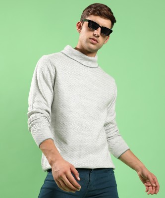 CAMPUS SUTRA Solid High Neck Casual Men Grey Sweater