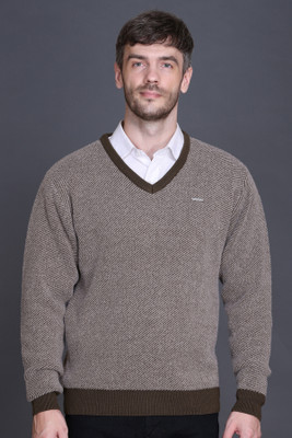 GODFREY Self Design V Neck Casual Men Brown Sweater